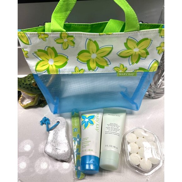 Mary Kay Pedicure Set In Tote Bag Mint Foot Fizzies Mint Blossom New - Picture 1 of 6